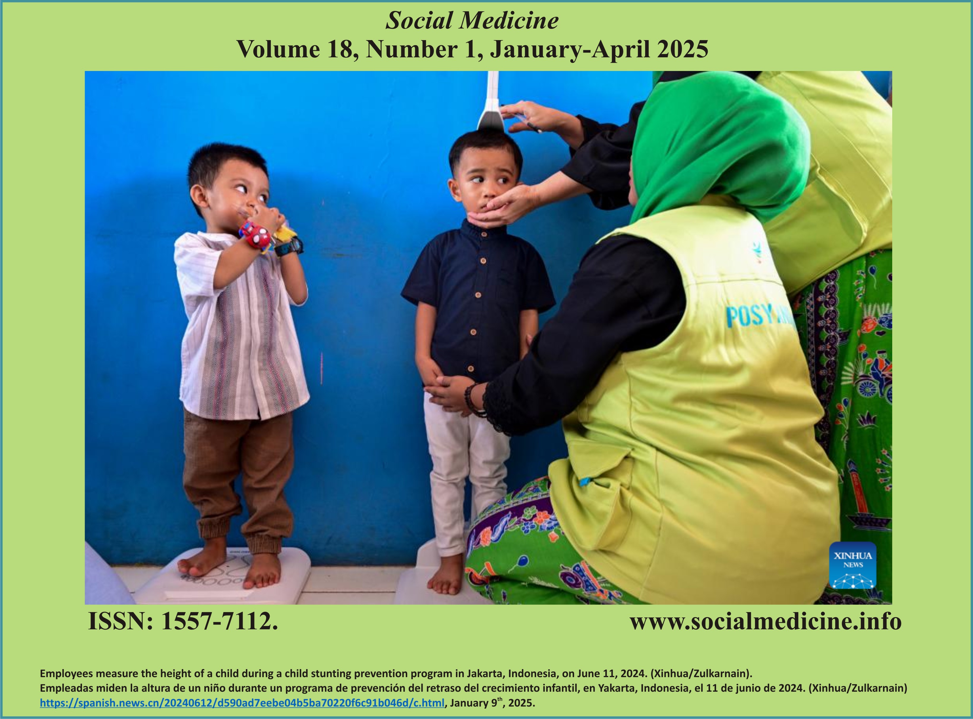 Employees measure the height of a child during a child stunting prevention program in Jakarta, Indonesia, on June 11, 2024. (Xinhua/Zulkarnain). Empleadas miden la altura de un niño durante un programa de prevención del retraso del crecimiento infantil, en Yakarta, Indonesia, el 11 de junio de 2024. (Xinhua/Zulkarnain) https://spanish.news.cn/20240612/d590ad7eebe04b5ba70220f6c91b046d/c.html, January 9th, 2025.